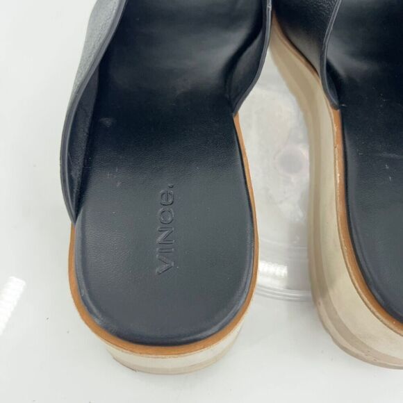 Vince Sarria Sandals Women's Size 9.5 Black Leather Platform Slide Comfy Wedge - Picture 12 of 16